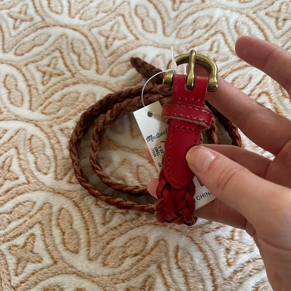 Y2K Madewell Ox Blood Red Woven Leather Belt - Picture 2 of 5